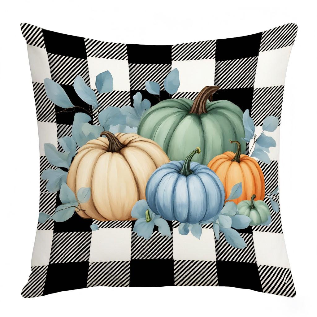 Thanksgiving Pumpkin Plaid Elements Small Fresh Simple Style Festive Atmosphere Decoration Living Room Home Pillow Cushion Cover