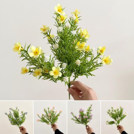 Künstliche Schleierkraut mit grünen Blättern UV-beständig 7-Zweig Falsche Seidenblume Haus Büro Hochzeit Party Innen Außen Falsche Blüte Dekoration