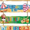 Summer Beach Wood Sign Plaques, with Hemp Rope Outdoor Decoration, Durable Wall Art for Porch Balcony Pool Party Vacation