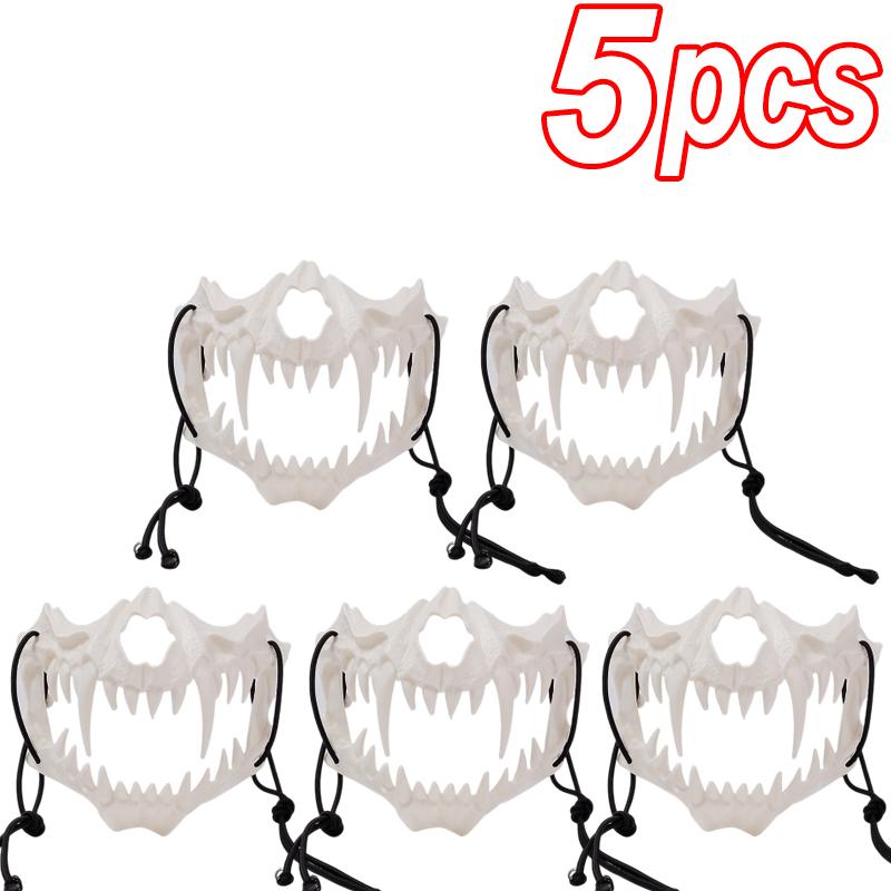 2025 New Halloween Mask Half-face Mask Cos Dragon God Fierce Tiger Night Fork Tengu Man Wolf Mask Performance Skull Masks