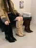 High-heeled boots women's 2025 autumn and winter new pointed-toed high-heeled European and American belt buckle high-heeled knight stacked boots
