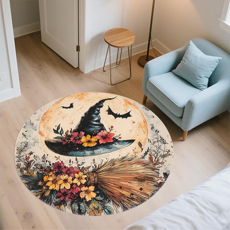 Witch Hat,Round Area Rug,Carpet Rug for Living Room Bedroom Sofa Playroom Decor,Non-slip Floor Mat