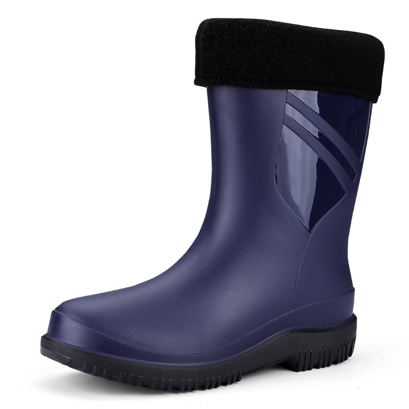 Men's Rain Boots Long Cotton Removable Fishing Kitchen Work Car Wash Waterproof Boots Non-slip Rubber Shoes Men's Water Shoes