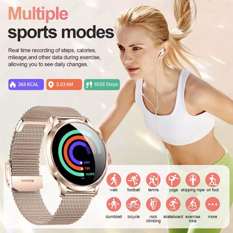 SACOSDING Women Fashion Smart Watch 1.32'' AMOLED Ultra-thin 3D Curved ScreenCustom Dial Bluetooth Call Waterproof Sport Ladiy Smart Watch
