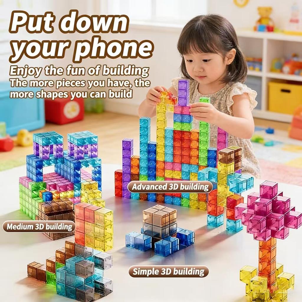 DIY Magnetic Building Blocks Transparent Square Toy Colorful Cubes Toy Assembly Toy Construction Toy for ChildrenGift