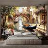 Venice Gondola Ride Tapestry - Romantic Italian Canal Scene with Ancient Bridges & Floral Decor, High-Quality Polyester Wall Han