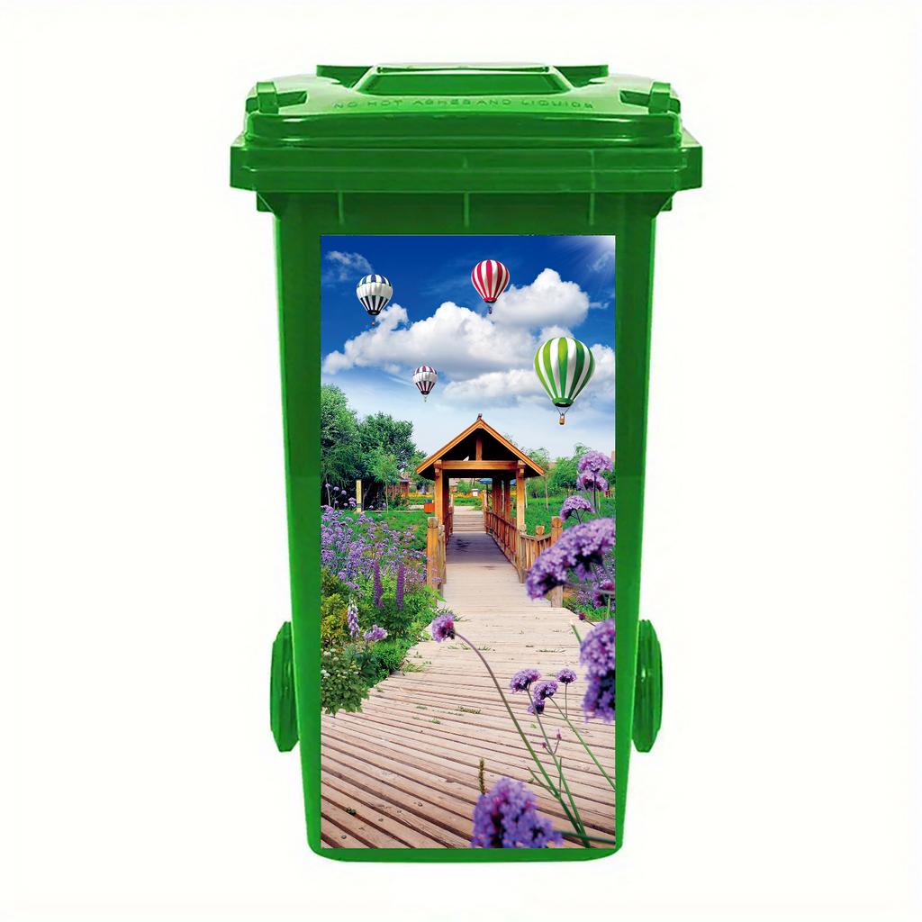 1 Pezzo Adesivo Pattumiera Alberi Verdi a Cascata Autoadesivo Paesaggio Naturale Decalcomania con Scene Vivaci di Foresta, Fiume e Funghi per Giardino Esterno