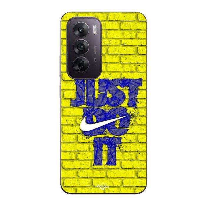 Coque Pour Oppo Reno 12 5g logo just do it couleur bleu front jaune Maniacase