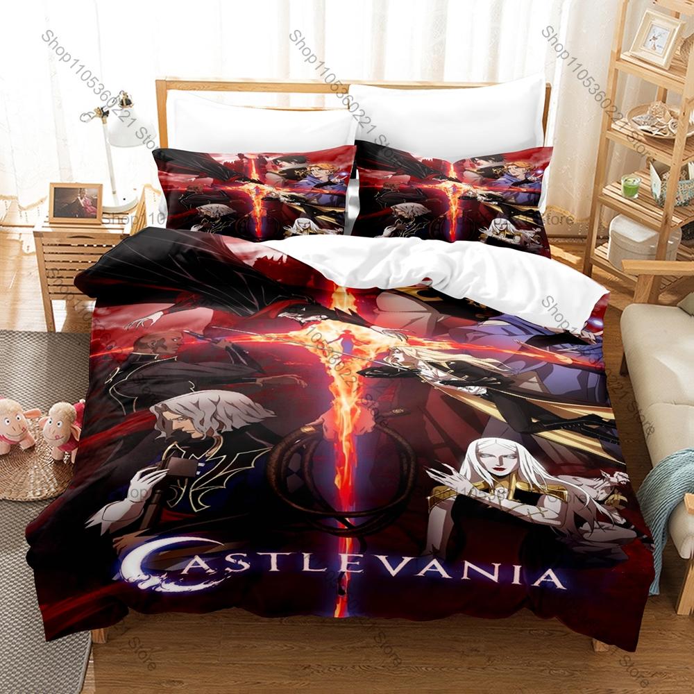 Cool Personality Gothic Dark Castlevania Bedding Set New Vampire Castle Anime Printed Japanese Game Duvet Cover Set for Bedroom