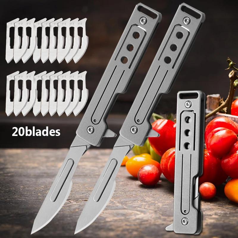 Stainless Steel Folding Pocket Knife  With 10 Replaceable Blades Sharp Surgical Mini Knife Multifunctional Cutting Knife Kit