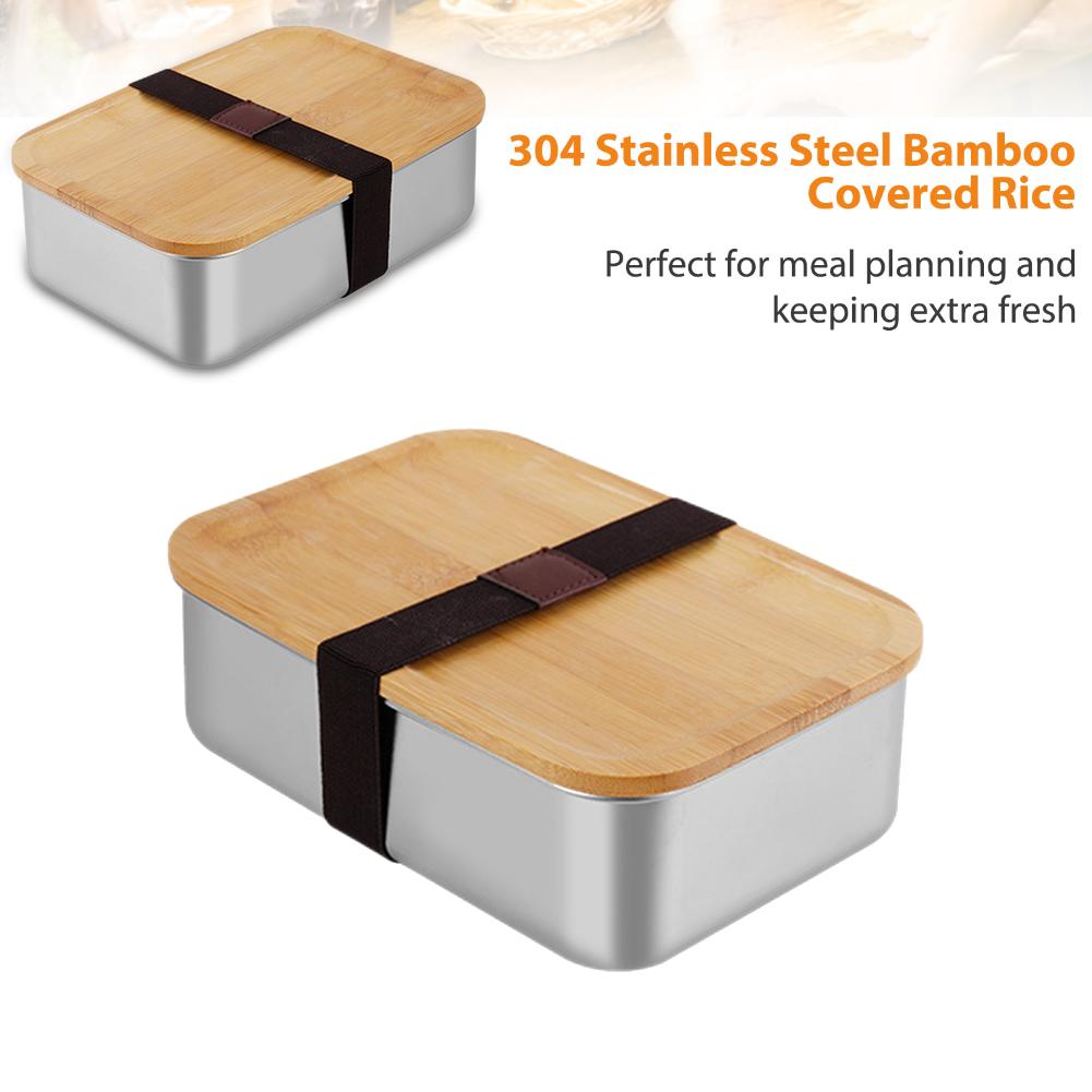 Scatola Bento in Legno Naturale Scatola Pranzo Quadrata Acciaio Inossidabile Stoviglie da Esterno Scatole Pranzo Custodia per Picnic Cucina Giapponese