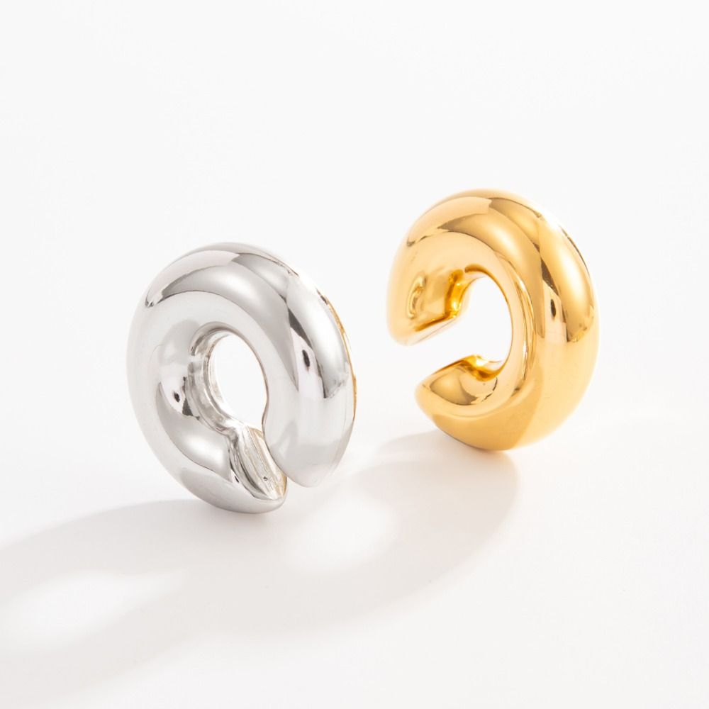 Retro Stainless Steel C Shape Ear Cuff Golded Silver No Piercing Earrings Irregular Shape Thick Stud Earrings Women