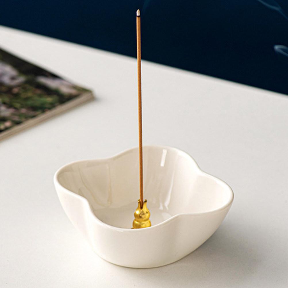 Four Leaf Ceramic Incense Stick Burner Compact Decorative Censer Ornament Incense Holder for Home Office Bedroom Aroma