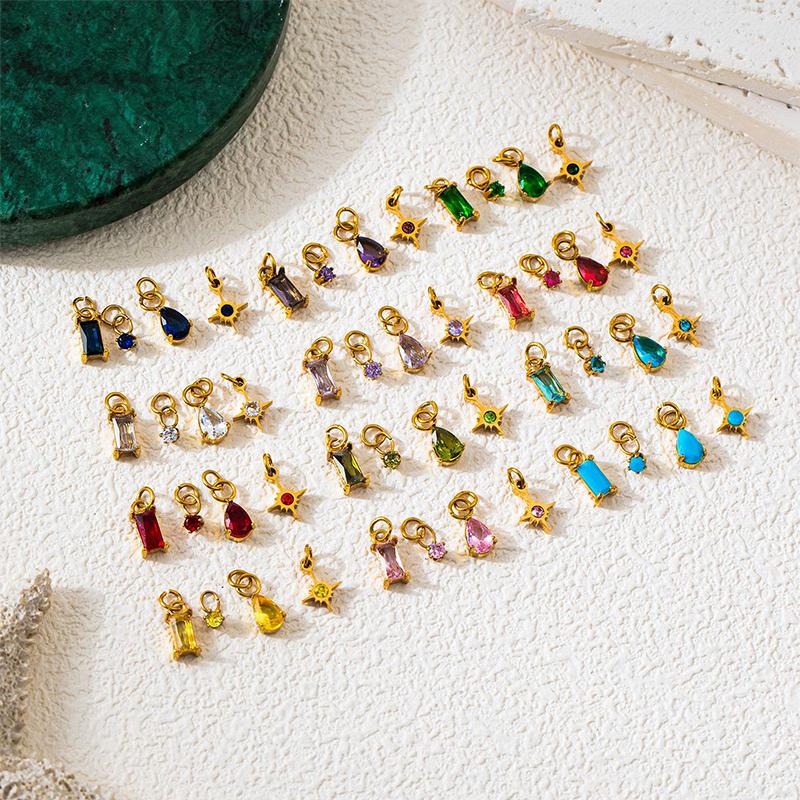 4Pcs/Set Stainless Steel Cubic Zirconia Birthstone Charms Mini Pendants For Diy Necklace Bracelet Jewelry Gift