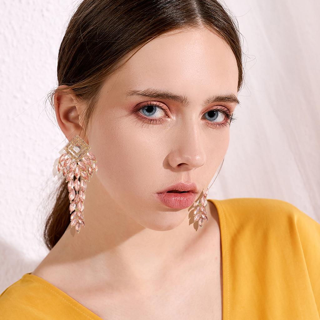 Geometric Alloy Earrings With Colored Zirconia For Wedding And Party Wear
