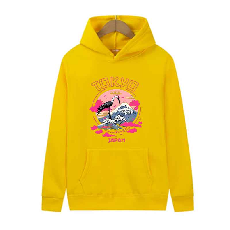 Japanese Style Scenery Printed Men Sweatshirt Casual Hoodies Pullovers Women Warm Sport Fitness Pocket Streetwear Trends Daily