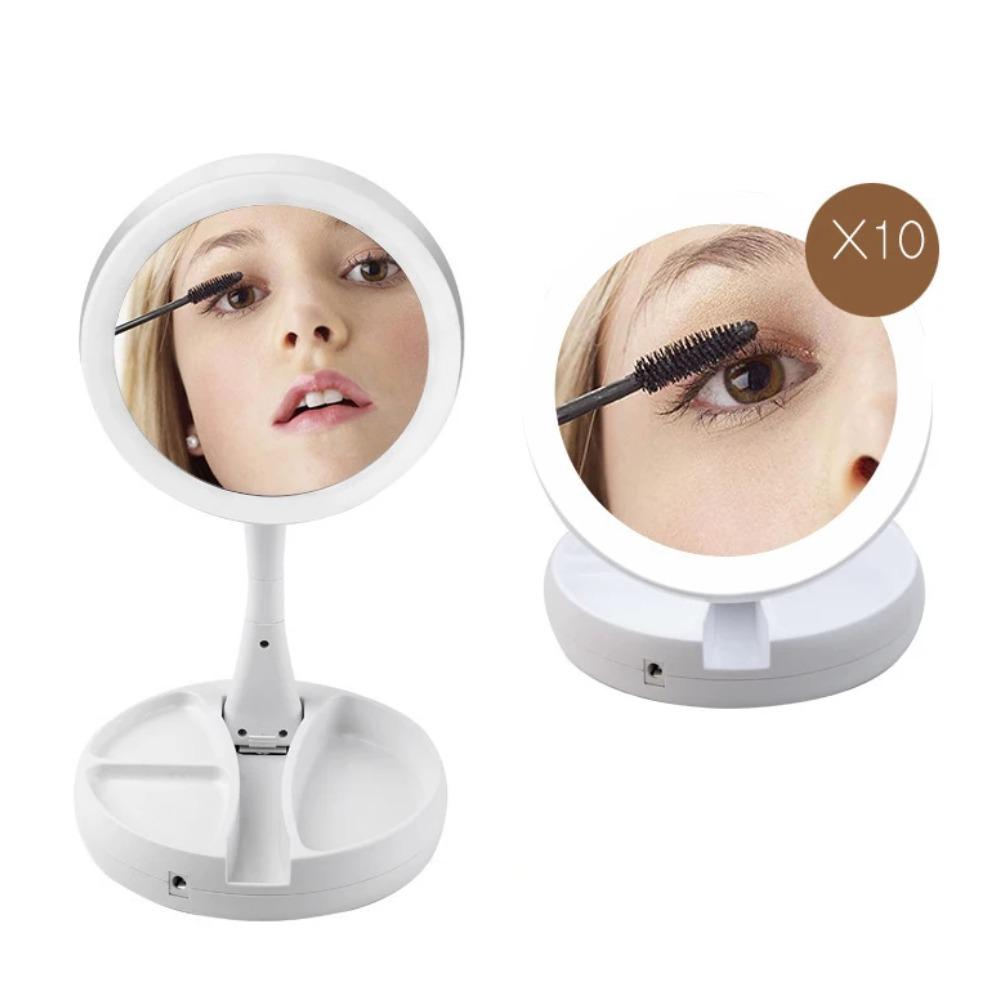 1pc Battery/USB Dual Purpose Double-Sided Mirror LED Makeup Mirror Portable Makeup Mirror Makeup Light With 10XMagnification