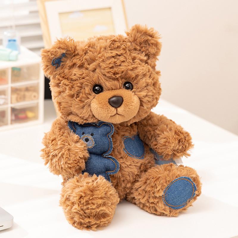 Teddy Cozy Bear Plush Doll Embracing A Denim Doll For Decor For Gift Birthday