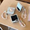 Cute Kawaii Hello Kitty Phone Case with Rhinestone Mirror  Beaded Lanyard For Samsung Galaxy Z Flip 7 6 5 4 3 Plaid Star Foldabl
