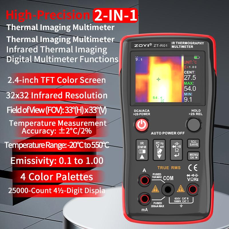 ZOYI ZT-R01 2-in-1 Thermal Imaging Multimeter, Professional Digital Multimeter with IR Camera, 32x32 Resolution 25000countsT-RMS