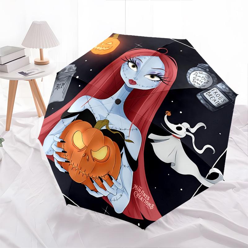 Sally, Automatisches Öffnungs- und Schließschirm im Stil von Nightmare Before Christmas, Helles 8-Speichen-Tragbarer Schirm