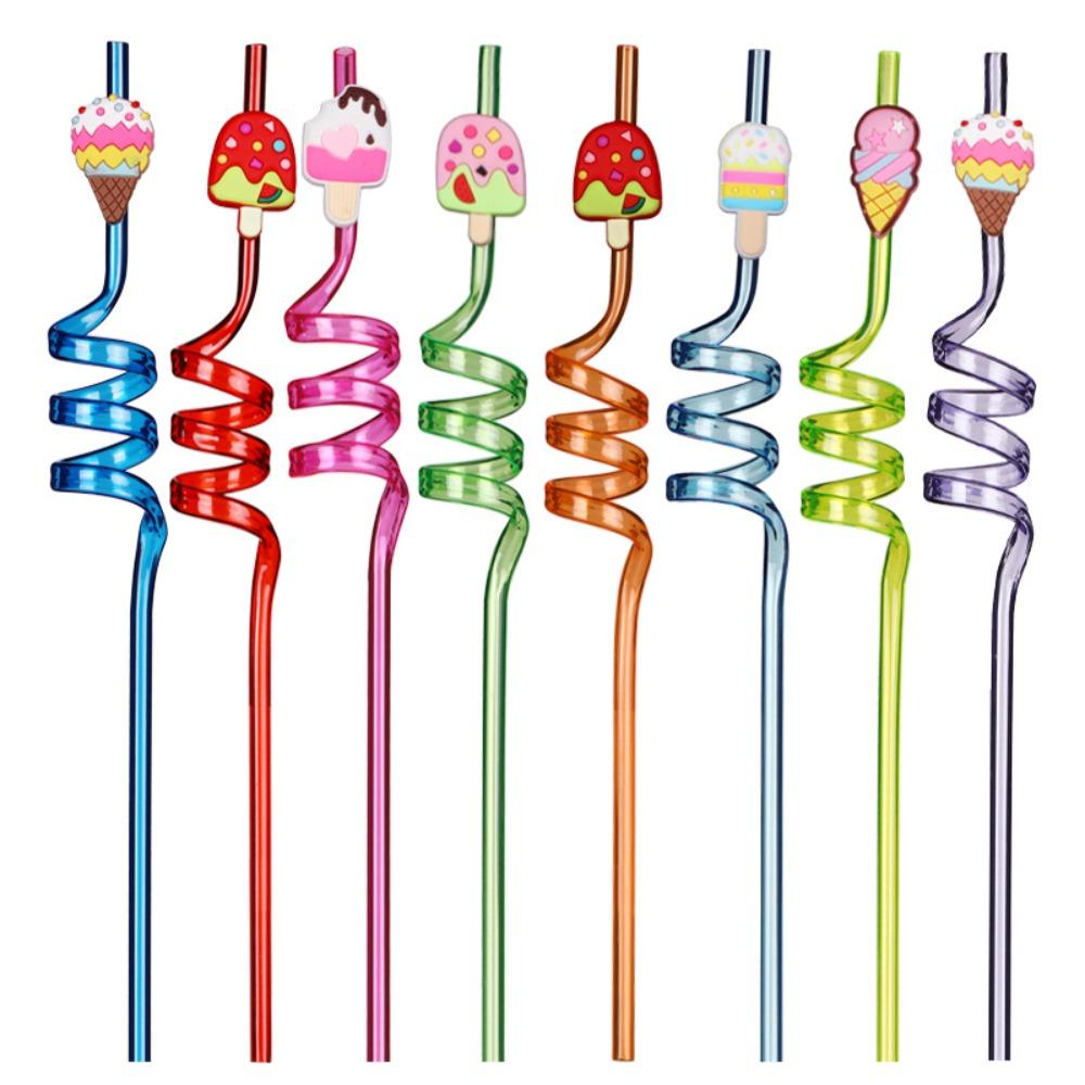 8pcs Vibrant Reusable Straws Eco-Friendly Drinking Straws Creative Ice Cream-Shaped Straws  Summer
