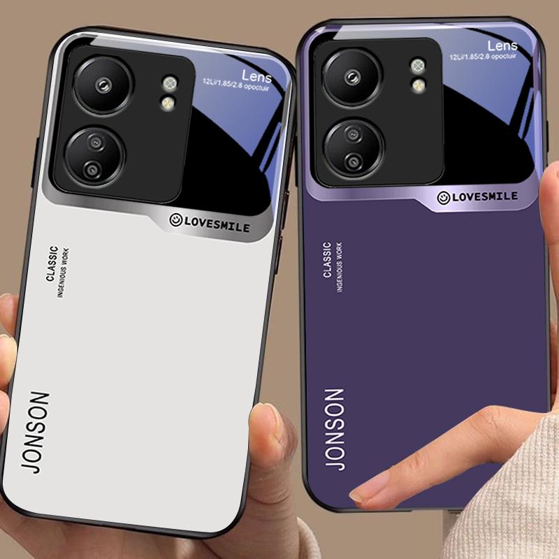 Large Window White For Xiaomi Redmi 13C Note13 12 Pro Plus 5G Note 9 13T Pro POCO X6 F5 F6 Black Tempered Glass Phone Case