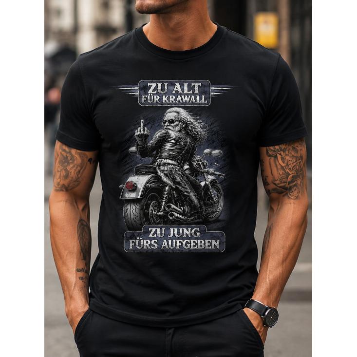 Men s Vintage Biker Graphic Tee With Rebellious Rider Print, Short Sleeve Crew Neck Soft Cotton Shirt For Casual Streetwear S