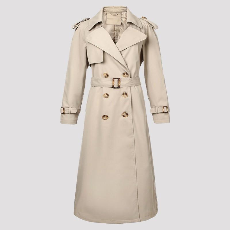 Womens Classic Trench Coat With Notched Lapel Double-Breasted Buttons Waist Tie Elegant Fit 2026