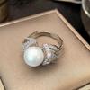 Huitan Graceful Simulate Pearl Ring for Women Bright Cubic Zirconia Finger Jewelry for Engagement Ceremony Party Delicate Gift