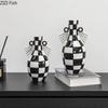 Black and White Checkered Pattern Geometric Ceramic Vase Table Decoration Flower Arrangement Flowers Vases Room Aesthetic Decor
