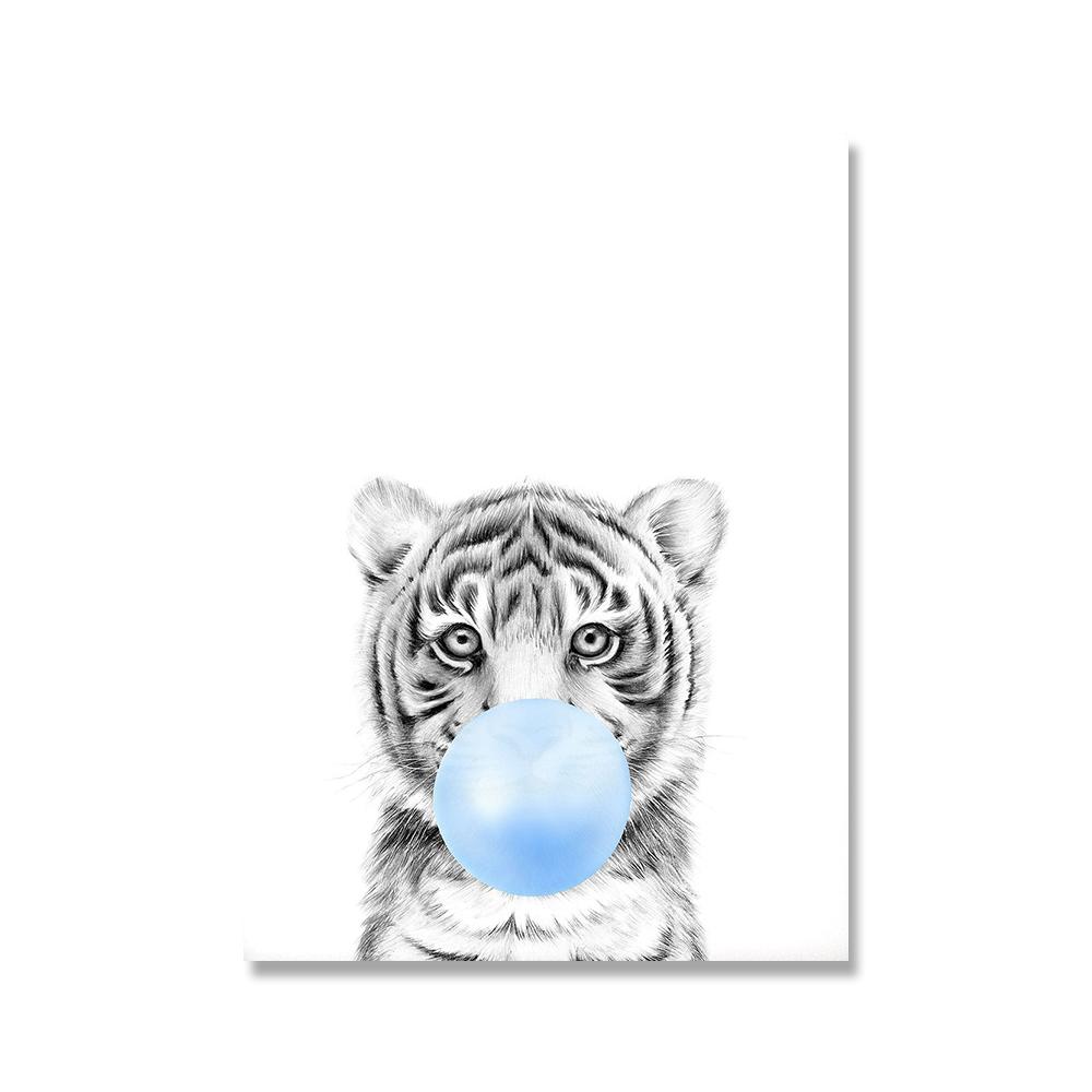 Blue Bubble Elephant Giraffe Poster Print Animal Nursery Wall Art Canvas Painting Child Picture Kids Baby Room Decoration Nordic