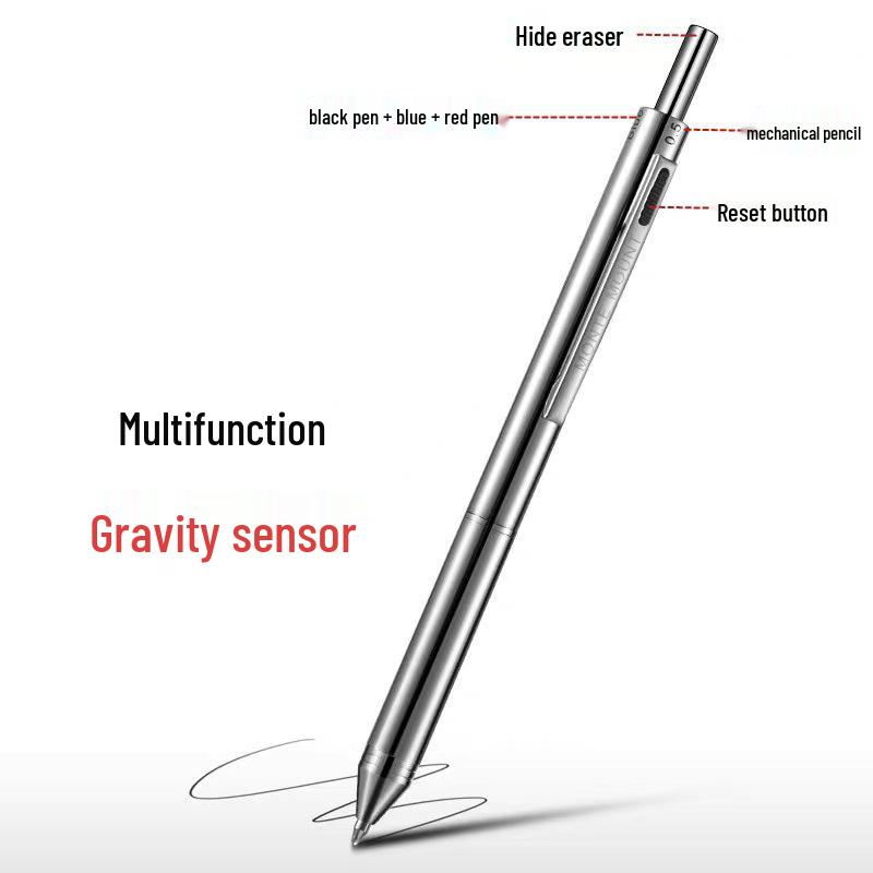 Multifunctional Gravity Sensor Metal Pen: 4-in-1 Ballpoint & Mechanical Pencil for Students, Multicolor