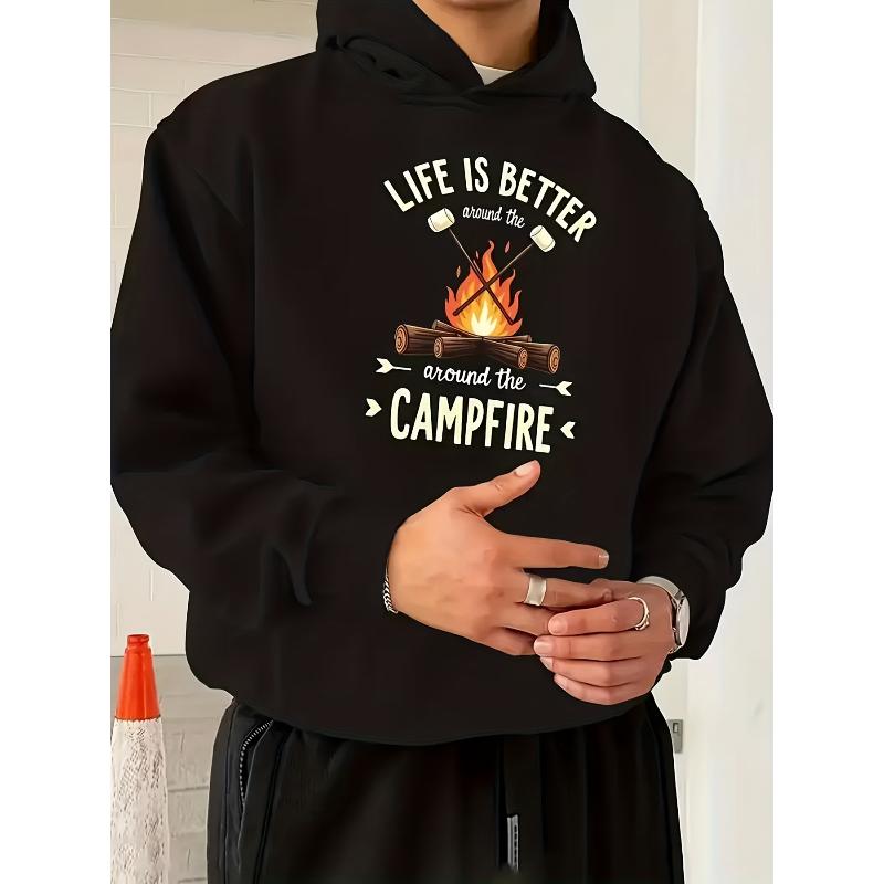 

Men s Polyester Graphic Hooded Sweatshirt Trendy Print Fleece Lined Elastic Cuff Fall Winter XXL чорний