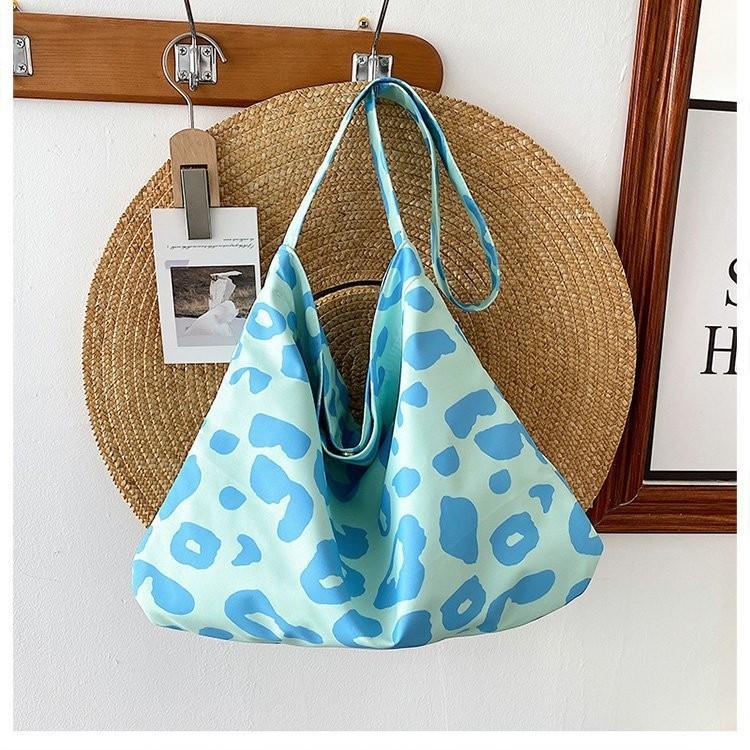 

Large Capacity Nylon Pink Leopard Canvas Tote Bag For Trendy Girls On The Go Cyan