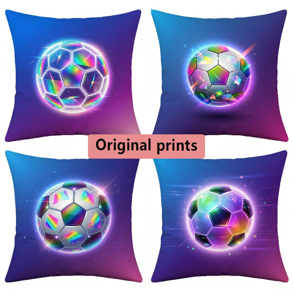 Holographic Soccer Football Throw Pillow Covers Pattern Cushion Cover Suitable For Sofa Bedroom Car Pillow Cover