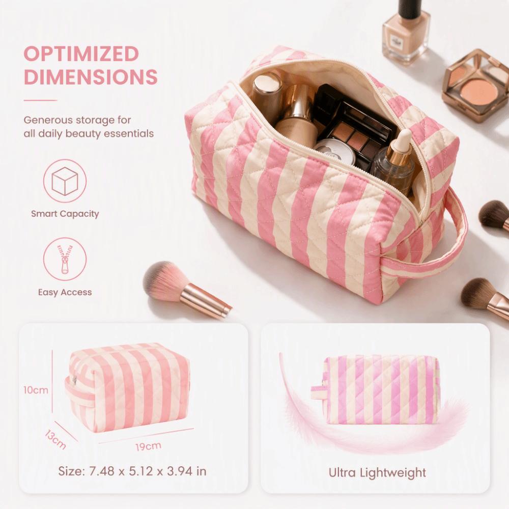 Striped Cosmetic Bag Large Capacity Travel Pouch Reusable Toiletry Pouch Daily Use
