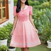 Women Casual V-Neck Summer Short Sleeve Print Dress