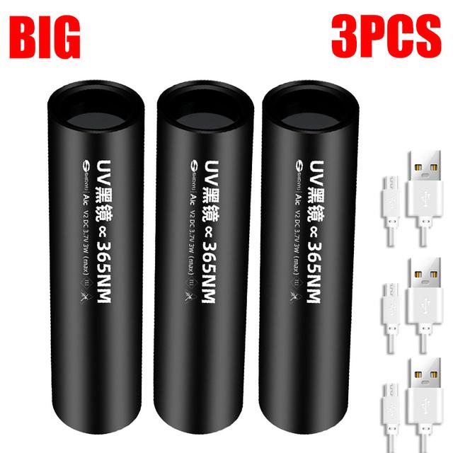 365nm Mini Portable UV LED Flashlight USB Rechargeable For Pet Stains Fungus Bed Bug Moldy Food Ultraviolet Detector Lamp