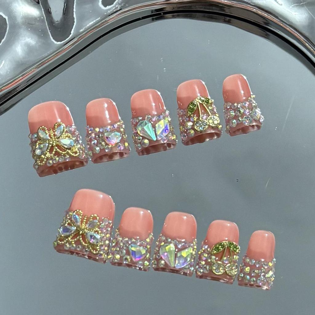 Unghie a Becco d'Anatra Stile Dolce Cool Europeo & Americano con Strass Colore AB - Lega Francese Fatta a Mano.
