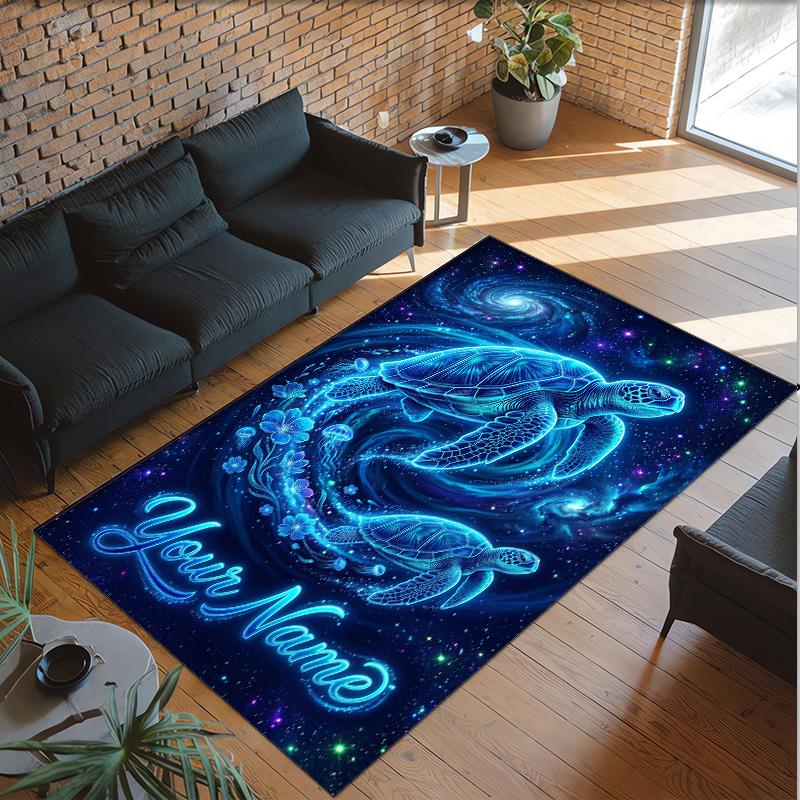 Mermaid Theme Crystal Velvet Floor Rug Personalized Custom Name Text Warm Carpet Home Decoration