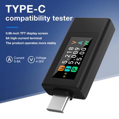 0-12A 4-30V Type-c Voltage Tester Digital Voltmeter Current Voltage Monitor HD IPS Display Charger Capacity Tester