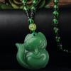 Green Jade Hand-Carved Fox Koi Hollow Jade Pendant Necklace Multicolor Chinese Amulet Women Man'S Lucky Jewelry Gift