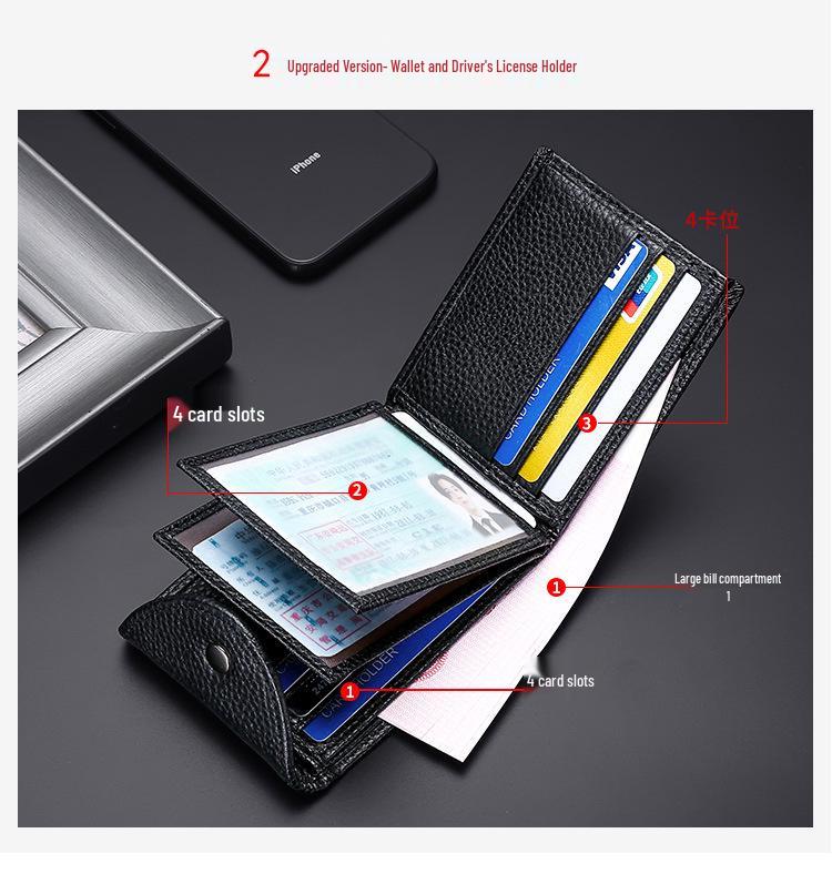 Genuine Leather Bi-Fold Wallet & Multifunctional Driver's License Holder with ID Slots & Card Sleeves