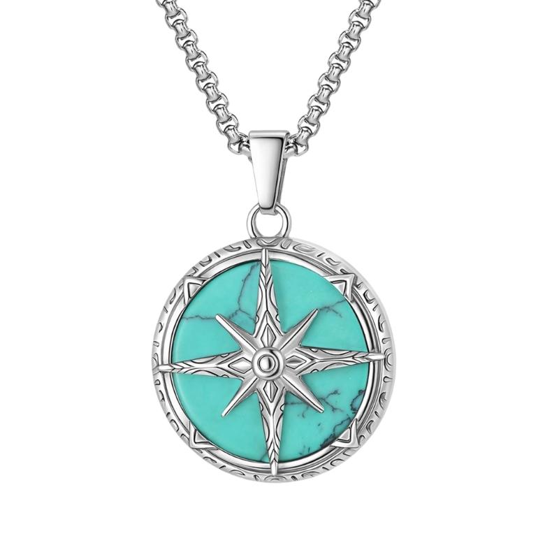 Adjustable Stainless Steel Compass Charm Necklace Men Spiritual Jewelry Chain Necklace for Birthday Valentines Day