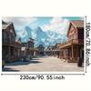 1pc Western Town Theme Background with Wooden Bar  Rural Bucket  and Snow Mountain