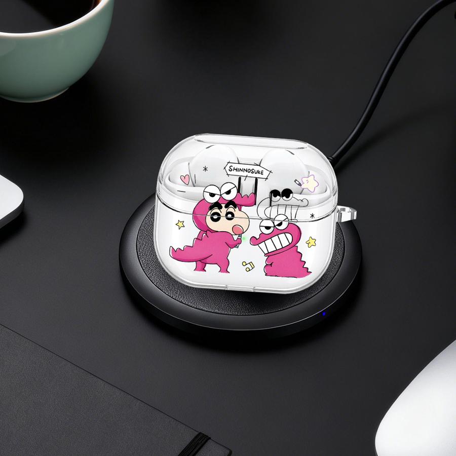 Case For Samsung Galaxy Buds 4Pro Live 2Pro 2 3 FE 3Pro 4 Pro Clear Earphone Cases Cover With Hook Cute Crayons Shinchan