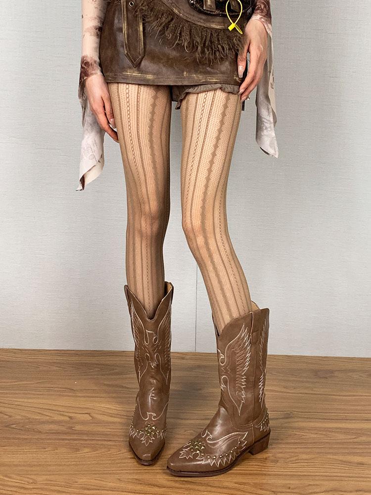Fashion Vertical Striped Fishnet Pantyhose For Women Elastic Hollowed Mesh Tights Trendy Jacquard Stockings One Size