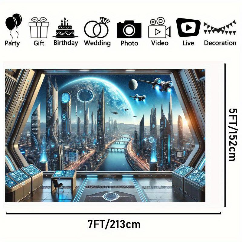 Futuristic Space Cityscape Wall Tapestry For Innovative Home Decor, Featuring A Stunning View Of A High-Tech Metropolis