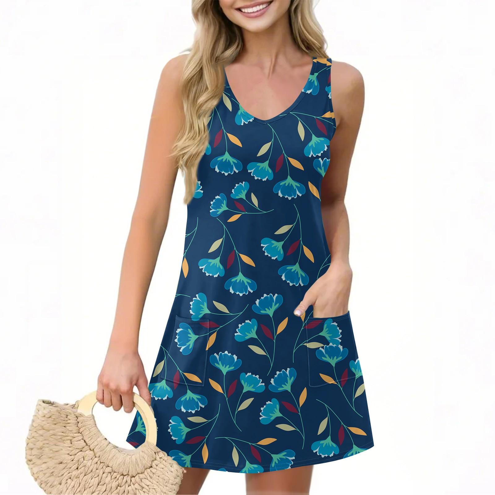 

Женское повседневное летнее платье-жилет с карманами, цветочным принтом, V-образным вырезом, без рукавов XXXL